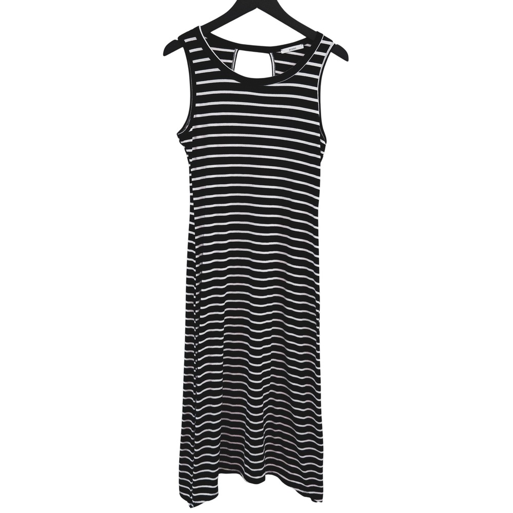 acemi Striped Midi Dress Womens S Black White Sleeveless Keyhole Back Casual